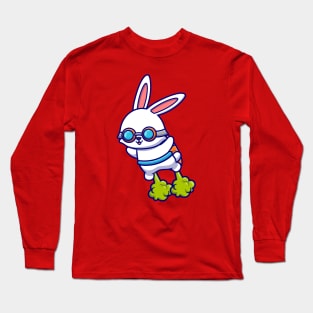 Cute Rabbit Flying With Carrot Rocket Long Sleeve T-Shirt